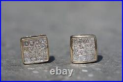 14k Yellow Gold 1ctw NATURAL Diamond Princess Square Invisible Set Stud Earrings