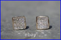 14k Yellow Gold 1ctw NATURAL Diamond Princess Square Invisible Set Stud Earrings