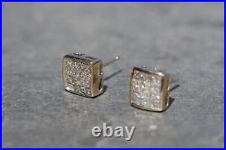 14k Yellow Gold 1ctw NATURAL Diamond Princess Square Invisible Set Stud Earrings