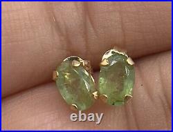 14k Yellow Gold Prong Set Emerald Oval Solitaire 5.7mm X 3.8mm Stud Earrings