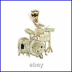 14k yellow Gold solid Drum sets Pendant charm gift instrument fine jewelry 1.4g