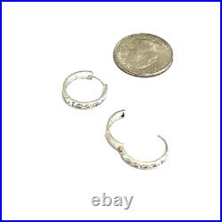 14kt Pure White Solid Gold 17mm Channel Set C. Z. Huggie Earrings Free Shipping