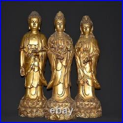 17.7Chian Pure copper gold plated Three Sages Buddha statue three A set Statues