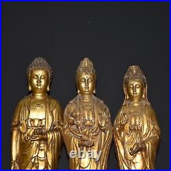 17.7Chian Pure copper gold plated Three Sages Buddha statue three A set Statues