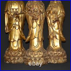 17.7Chian Pure copper gold plated Three Sages Buddha statue three A set Statues