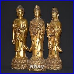 17.7Chian Pure copper gold plated Three Sages Buddha statue three A set Statues