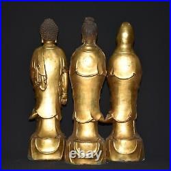 17.7Chian Pure copper gold plated Three Sages Buddha statue three A set Statues