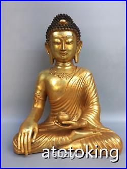 17antiquecopper Pure copper Gilt gold Sanbao Buddha Statue Pendulum piece a set