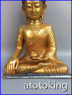 17antiquecopper Pure copper Gilt gold Sanbao Buddha Statue Pendulum piece a set