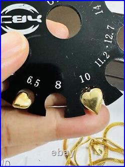 18C 18K 750 SOLID Real Gold Heart Set Earring & Necklace 16 Long 5.9g 3mm