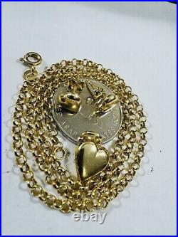 18C 18K 750 SOLID Real Gold Heart Set Earring & Necklace 16 Long 5.9g 3mm