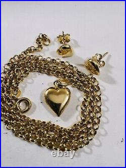 18C 18K 750 SOLID Real Gold Heart Set Earring & Necklace 16 Long 5.9g 3mm