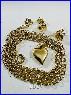 18C 18K 750 SOLID Real Gold Heart Set Earring & Necklace 16 Long 5.9g 3mm