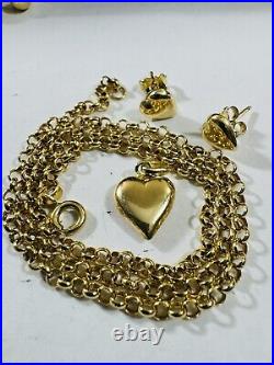 18C 18K 750 SOLID Real Gold Heart Set Earring & Necklace 16 Long 5.9g 3mm