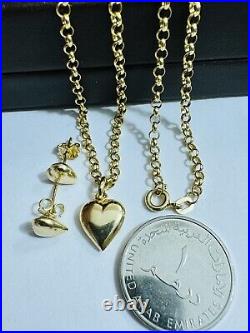 18C 18K 750 SOLID Real Gold Heart Set Earring & Necklace 16 Long 5.9g 3mm