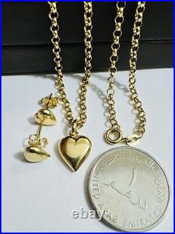 18C 18K 750 SOLID Real Gold Heart Set Earring & Necklace 16 Long 5.9g 3mm