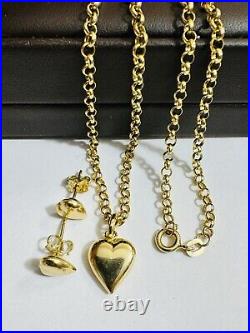 18C 18K 750 SOLID Real Gold Heart Set Earring & Necklace 16 Long 5.9g 3mm