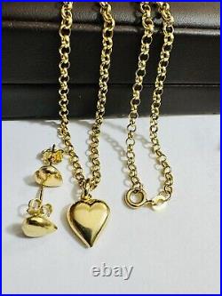 18C 18K 750 SOLID Real Gold Heart Set Earring & Necklace 16 Long 5.9g 3mm