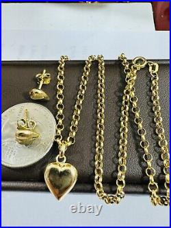 18C 18K 750 SOLID Real Gold Heart Set Earring & Necklace 16 Long 5.9g 3mm