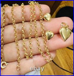 18C 18K 750 SOLID Real Gold Heart Set Earring & Necklace 16 Long 5.9g 3mm