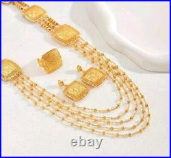 18K Gold Necklace Set Retro Geometric Necklace Earrings And Ring Wedding Party