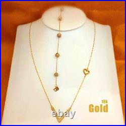 18K'Real'Solid'Yellow'Gold'Link'Chain Ball, Beads'Womens'Jewelry Set