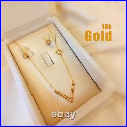 18K'Real'Solid'Yellow'Gold'Link'Chain'Necklace Ball, Earring'Jewelry Set