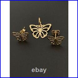 18K Saudi Gold Earrings Pendant Set Butterfly Fine Jewelry 1.91 grams