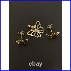 18K Saudi Gold Earrings Pendant Set Butterfly Fine Jewelry 1.91 grams