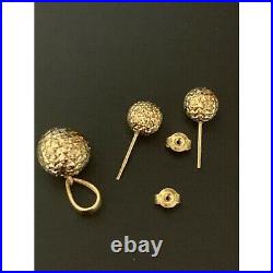 18K Saudi Gold Stud Ball Earrings Pendant Set Fine Jewelry 3.55g