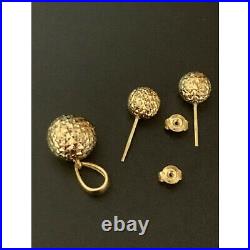 18K Saudi Gold Stud Ball Earrings Pendant Set Fine Jewelry 3.55g