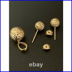 18K Saudi Gold Stud Ball Earrings Pendant Set Fine Jewelry 3.55g