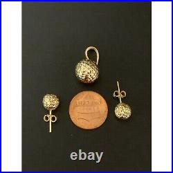 18K Saudi Gold Stud Ball Earrings Pendant Set Fine Jewelry 3.55g