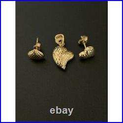 18K Saudi Gold Stud Heart Earrings Charm Pendant Set Fine Jewelry 3.34 grams