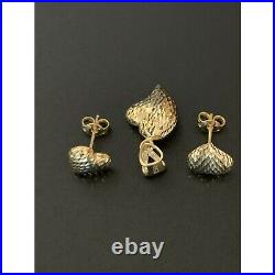 18K Saudi Gold Stud Heart Earrings Charm Pendant Set Fine Jewelry 3.34 grams