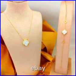 18K'Solid'Real'Yellow'Gold Flower,'Charm'Chain'Link'Jewelry Set