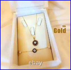 18K'Solid'Yellow'Gold'Evil Eye,'Round'Charm'Link'Chain'Jewelry Set