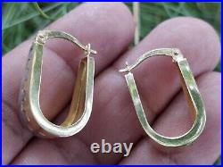 18k 750 Solid YellowithWhite Gold Choker Necklace & Hoops Earrings Set 14 & 1