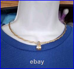 18k 750 Solid YellowithWhite Gold Choker Necklace & Hoops Earrings Set 14 & 1