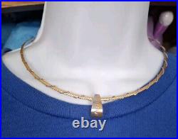 18k 750 Solid YellowithWhite Gold Choker Necklace & Hoops Earrings Set 14 & 1