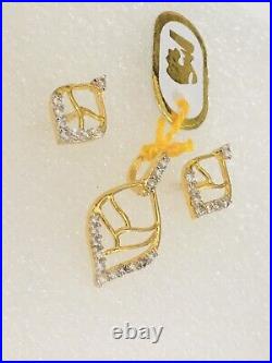18k Pure Solid Gold Set Pendent Earring Studs American Diamond lab Created