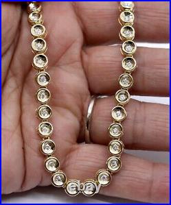 18k Solid Yellow Gold Bezel-Set Diamond Tennis Necklace 2.35Tcw