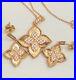 18k Solid gold Earrings Necklace Set Shiny Flower Lot 4 Fake Diamonds New