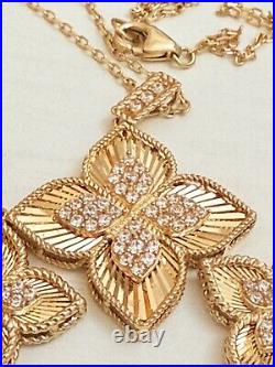 18k Solid gold Earrings Necklace Set Shiny Flower Lot 4 Fake Diamonds New