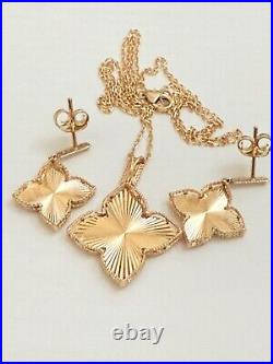 18k Solid gold Earrings Necklace Set Shiny Flower Lot 4 Fake Diamonds New