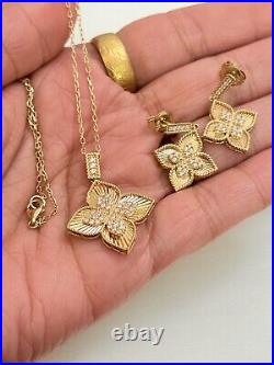 18k Solid gold Earrings Necklace Set Shiny Flower Lot 4 Fake Diamonds New