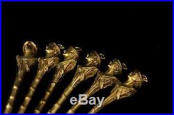 19 Th Century Antique Original Perfect Silver Gold Plated 6 Pieces Spoon Set