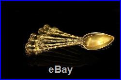 19 Th Century Antique Original Perfect Silver Gold Plated 6 Pieces Spoon Set