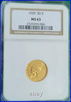 1929 $2.5 Indian Quarter Eagle, NGC MS63. Perfect Coin for Type Collector/Set