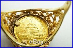 1985 1/20 OZ. 999 Pure Gold Panda Coin Ring 14K Yellow Gold Setting Size 10